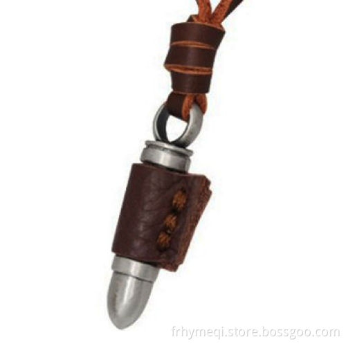 Bullet Necklace Pendant with Leather Rope, 10 to 12 Inches Measures